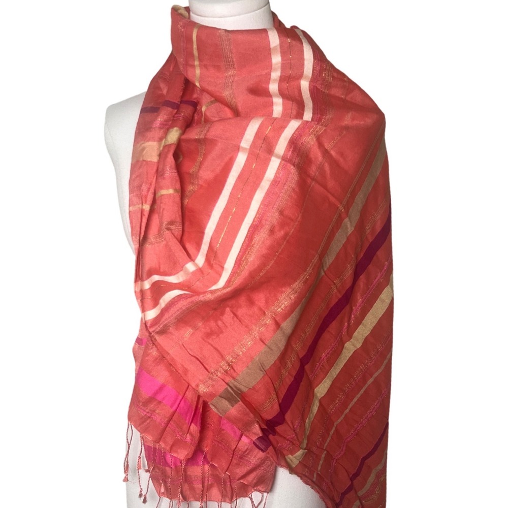 Luminous Metallic Stripe Scarf Talbots Coral Pink Viscose‎ OS